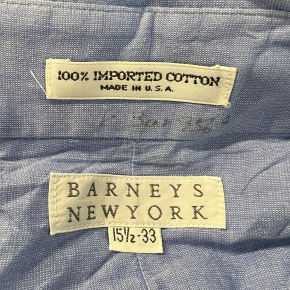 Barneys New York Men's Casual Button Down Shirt Long Sleeve Blue Size 15/33 - Picture 3 of 4